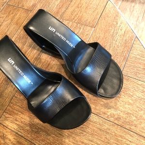 United Nude black leather platform sandals